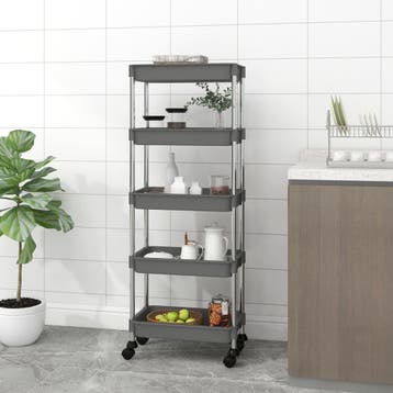 vidaXL Keukentrolley 5-laags 42x29x128 cm ijzer en ABS grijs, Verzenden