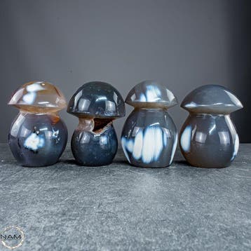 Natuurlijke Orca-Achat-paddenstoelen – Set van 3
