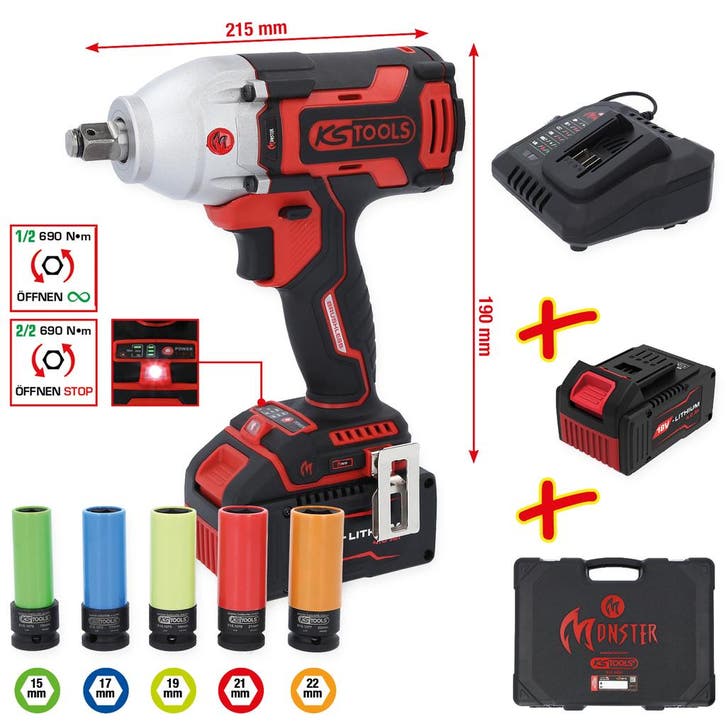 KS Tools eMONSTER 1/2 Brushless Accu-Slagmoersleutelset, Auto diversen, Autogereedschap, Nieuw, Verzenden