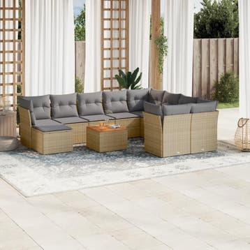 vidaXL 11-delige Loungeset met kussens poly rattan gemengd, Verzenden, Nieuw, Loungeset