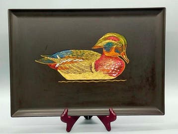 Couroc von Monterey – Vintage Tablett mit Enten-Inlay -