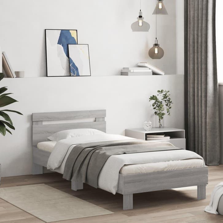vidaXL Bedframe met hoofdeinde bewerkt hout grijs sonoma, Maison & Meubles, Chambre à coucher | Lits, Envoi