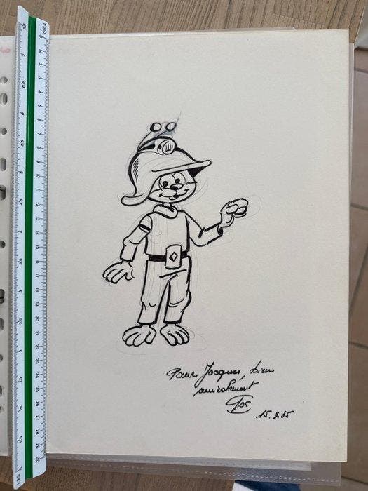 Gos - 1 Originele gesigneerde tekening - Le Scrameustache -, Boeken, Stripverhalen
