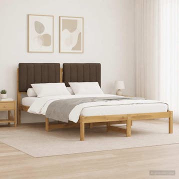 vidaXL Bedframe met gestoffeerd hoofdbord Whitewash en taupe, Verzenden