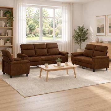 vidaXL bank / zetelstel 3 pcs Bruin Kunst Suède Leer, Verzenden
