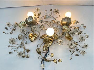 Wandkandelaar - Smeedijzer en glas - wandlamp, Antiek en Kunst