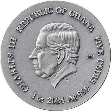 Ghana. 5 Cedis 2024 Kraken - Life Quotes 1 oz Antique finish