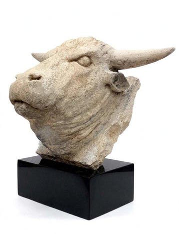 sculptuur, testa di toro37 - 37 cm - Marmer