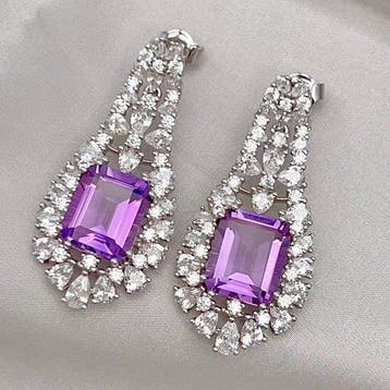Sans prix de réserve - Boucles doreilles Argent Améthyste -