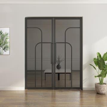 Dubbele stalen taatsdeur - Zwart - 4 Vlaks rond - Rook glas, Minder dan 80 cm, Overige typen, Nieuw, Metaal