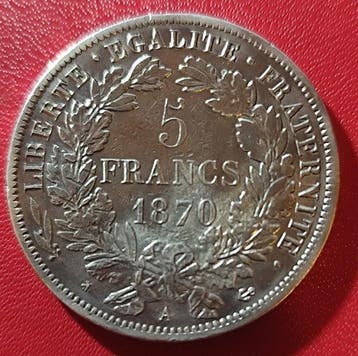 France. 5 Francs 1870-A Cérès (Sans prix de réserve)
