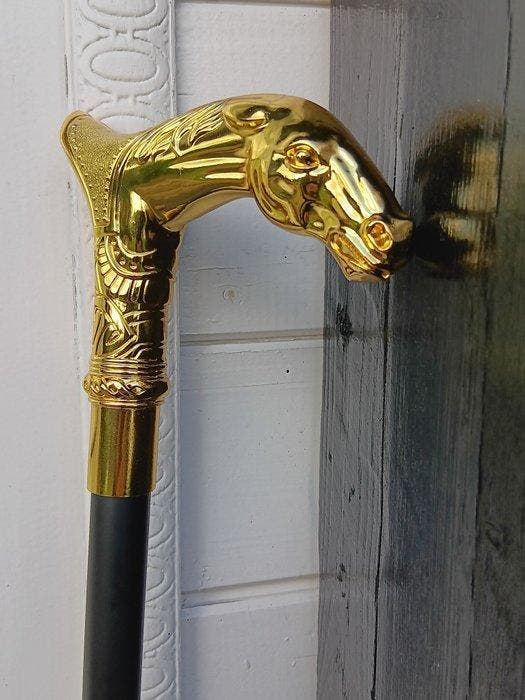Wandelstok - Paard goud verguld - metaal alu, Antiquités & Art, Art | Objets design