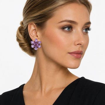 Oorbellen - 14 karaat 14K geelgoud 0,26 ct diamant amethist, Nieuw