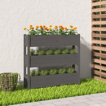 vidaXL Plantenbak 112x25x104,5 cm massief grenenhout grijs, Tuin en Terras, Verzenden, Nieuw