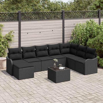 vidaXL Tuinbank Set 9 st Zwart poly rattan, Verzenden, Nieuw
