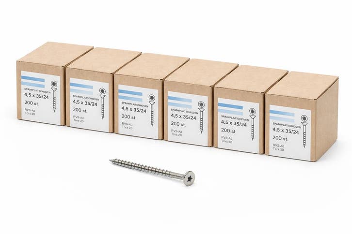 6X Hoenderdaal spaanplaatschroeven 4,5x35/24 RVS A2 – 200 st, Bricolage & Construction, Quincaillerie & Fixations, Envoi
