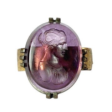 Exquisite Antique Intaglio Seal Ring with Classical Female, Antiek en Kunst