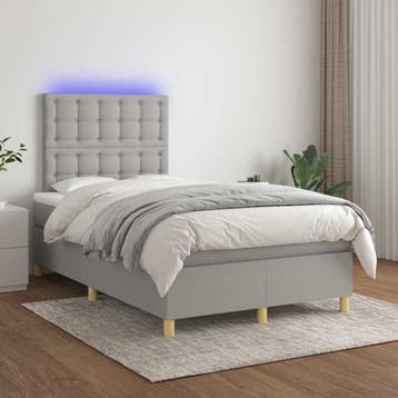 vidaXL Boxspring met matras en LED stof lichtgrijs 120x200, Verzenden