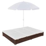 vidaXL Loungebed met parasol poly rattan bruin, Verzenden