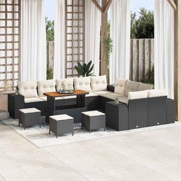 vidaXL Tuinbank Set 14 st Zwart poly rattan, Verzenden, Nieuw