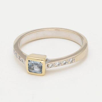 Bague - 14 carats Or blanc Topaze - Diamant