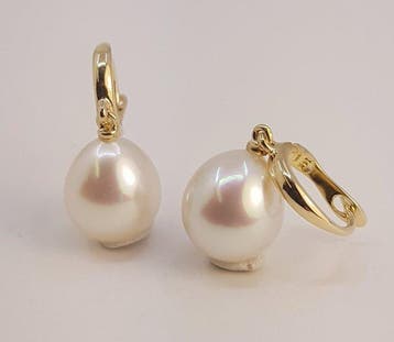 Oorbellen - 14 karaat Geel goud, 10x11 mm witte South Sea, Handtassen en Accessoires, Oorbellen, Nieuw