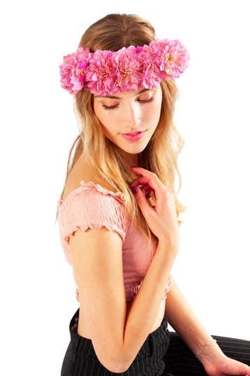 KIMU® Grote Ibiza Lichtroze Bloemenkrans Haar Roze Bloemen H, Ophalen of Verzenden, Nieuw