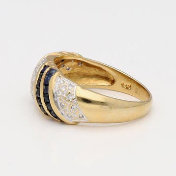 Ring - 14 karaat Geel goud - Saffier/Diamant