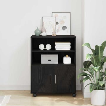 vidaXL Kast Zwart Eiken 60 x 48 x 74.5 cm Met wielen, Verzenden, Nieuw