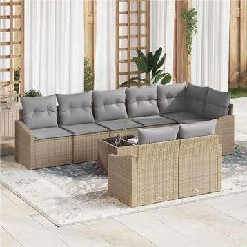 vidaXL Tuinbank Set met kussen 9 pcs Beige en Lichtgrijs, Verzenden