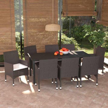 vidaXL 9-delige Tuinset met kussens poly rattan bruin, Verzenden, Nieuw, Tuinset