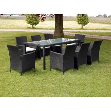 vidaXL 9-delige Tuinset met kussens poly rattan zwart, Verzenden, Nieuw, Tuinset