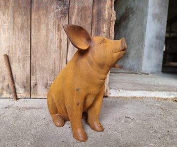 sculptuur, Zittend varken - 29 cm - IJzer