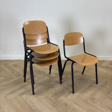 schoolstoel / kantinestoel zithoogte 44 cm, blauw - beuken, Gebruikt, Blauw, Hout, Eén