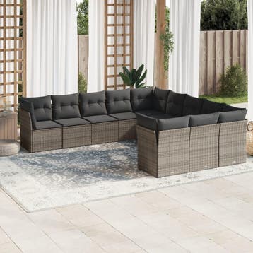 vidaXL 11-delige Loungeset met kussens poly rattan grijs, Verzenden, Nieuw, Loungeset