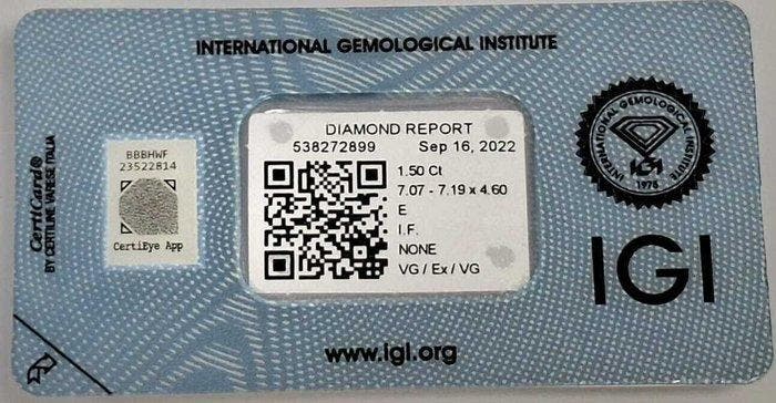 1 pcs Diamant (Natuurlijk) - 1.50 ct - Rond - E - IF -, Bijoux, Sacs & Beauté, Pierres précieuses