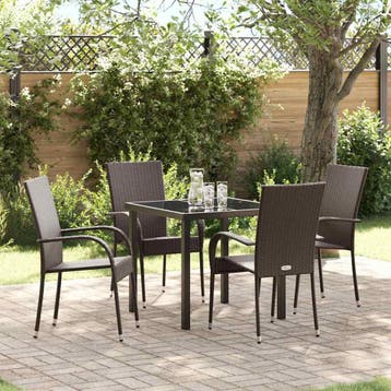 vidaXL Tuin Eettafel Set 5 pcs Bruin Gepoedercoat staal, Verzenden, Nieuw
