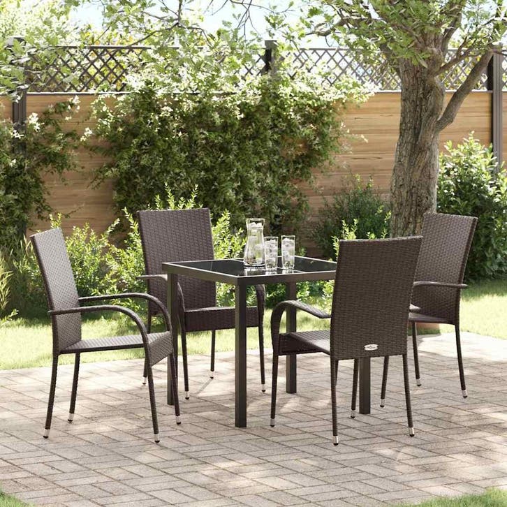 vidaXL Tuin Eettafel Set 5 pcs Bruin Gepoedercoat staal, Tuin en Terras, Tuinsets en Loungesets, Nieuw, Verzenden