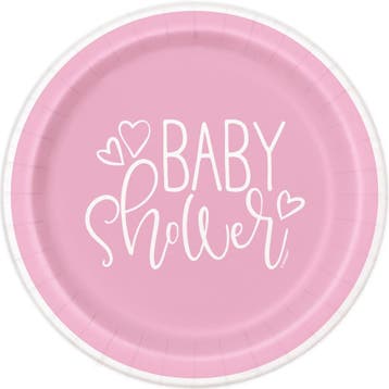 Baby Shower Borden Roze 23cm 8st, Verzenden