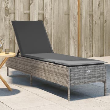 vidaXL Ligbed met kussen poly rattan grijs, Verzenden, Nieuw