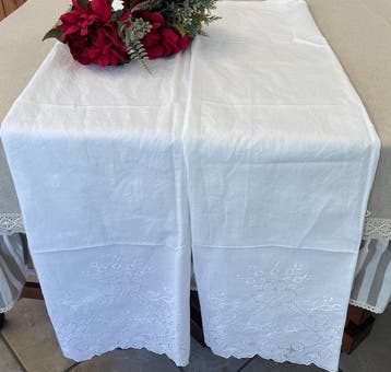 ricami fatti a mano - rideaux élégants ou serviettes de bain, Antiquités & Art, Tapis & Textile