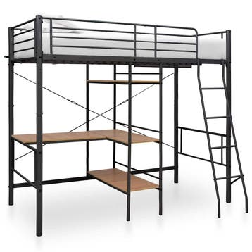 vidaXL Stapelbedframe met tafel metaal grijs 90x200 cm, Huis en Inrichting, Verzenden, Nieuw