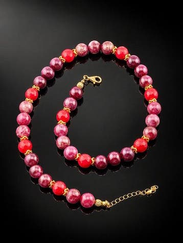 Collier en grenat, jade et agate - argent sterling 925, Antiek en Kunst