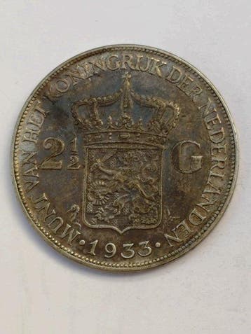 Nederland. Wilhelmina. 2 1/2 Gulden 1933 (Zonder