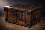 Kist - eikenhout en smeedijzer - geld- of archiefkist