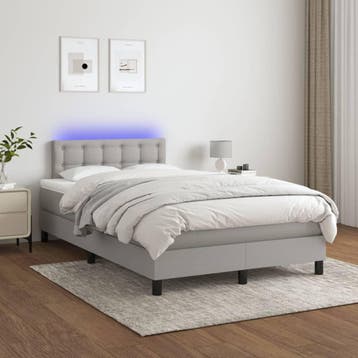 vidaXL Boxspring met matras en LED stof lichtgrijs 120x200, Verzenden, Nieuw