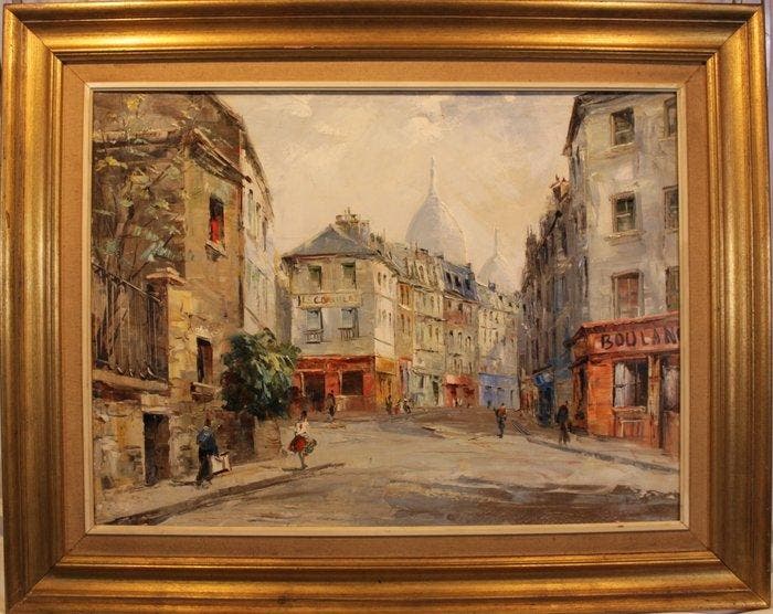 Europese school (XX) - Rue Norvins, Montmartre (Paris), Antiek en Kunst, Kunst | Schilderijen | Klassiek