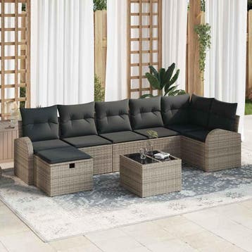 vidaXL Tuinbank Set 8 st Grijs poly rattan, Verzenden, Nieuw