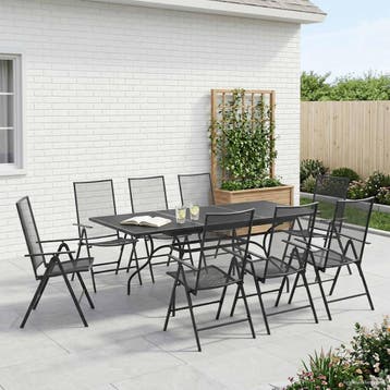 vidaXL Tuin Eettafel Set 9 st Antracietkleurig Mesh en Staal, Tuin en Terras, Tuinsets en Loungesets, Verzenden, Nieuw