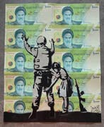 Jinks Kunst - Tribute to Banksy on 10 Iranian banknotes